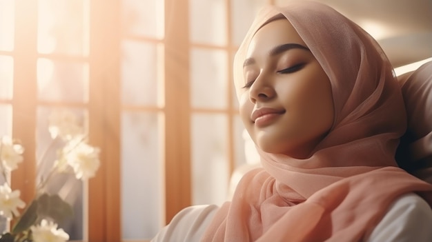 foto islamica asiatica indonesiana donna sonno