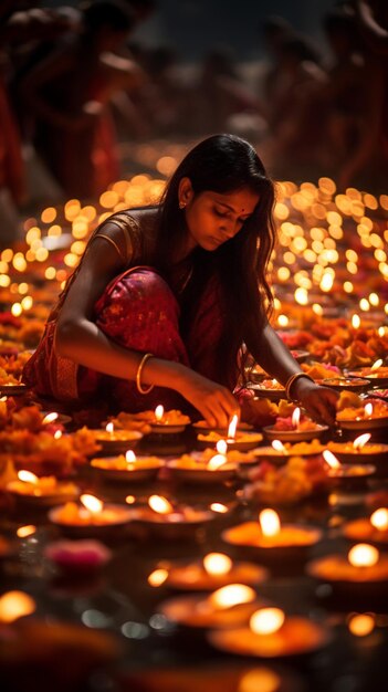 Foto libera di Indiani indù felici che illuminano la deepa il giorno di Diwali