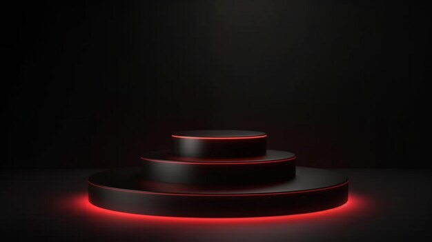 foto luce rossa podio rotondo e sfondo nero per il mock upphoto luce rossa podium rotondo e fondo nero per mock up