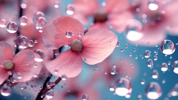 Foto macro astratta Fiore artistico con gocce d'acqua sullo sfondo