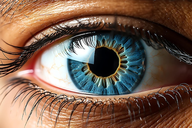 Foto macro dell'occhio azzurro dell'uomo Foto orizzontale