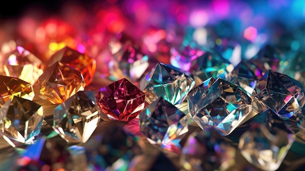 Foto macro di cristalli di diamante multicolori