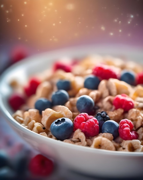 Foto macro di un latte in scaglie di cereali