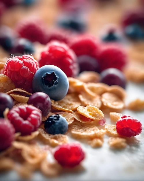 Foto macro di un latte in scaglie di cereali