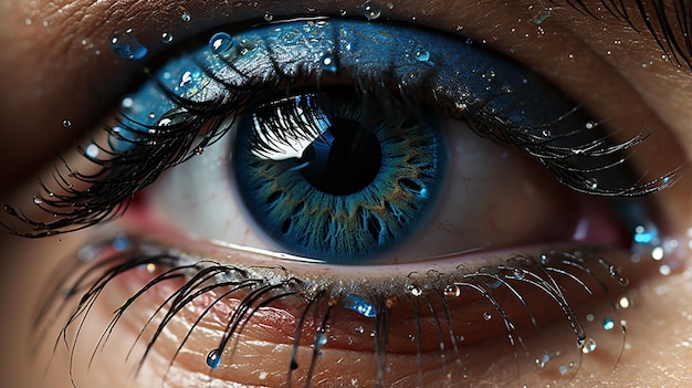 foto macro di un occhio femminile con gli occhi blu