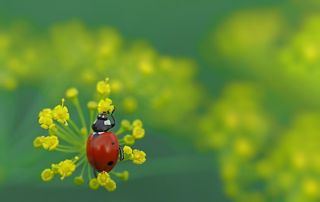 Foto macro di una coccinella rossa su una foglia