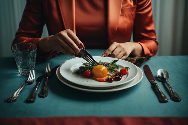 Foto mani femminili con posate e piatto vuoto