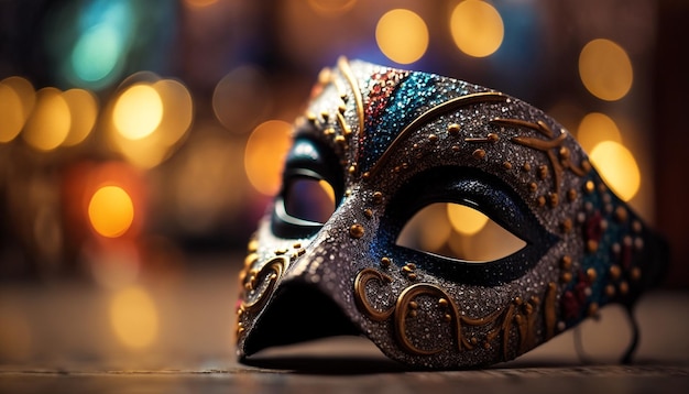 Foto maschera di carnevale davanti a luci sfocate Sfondo