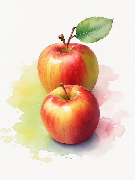 Foto mele fresche con foglie illustrazione di un giardino di mele rosse e gialle su fondo bianco