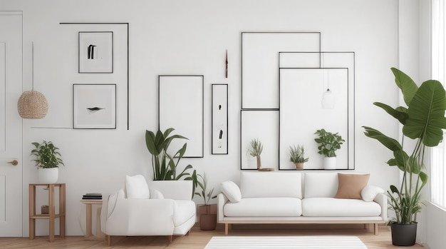 Foto mockup della stanza minimalista con grande cornice vuota