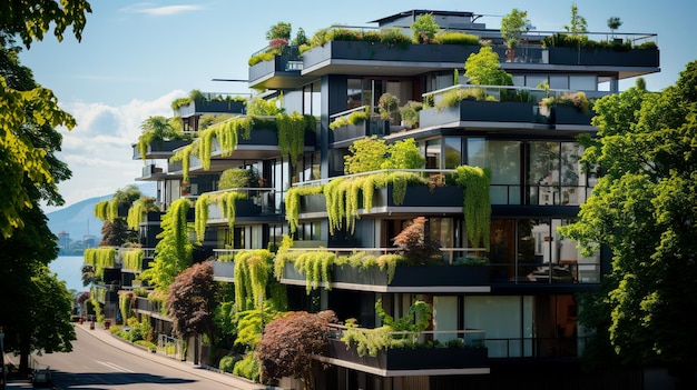 foto moderno quartiere residenziale con tetto verde e balcone