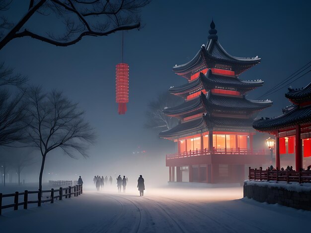 Foto Paesaggio invernale con la stagione nebbiosa di Dongzhi in Cina