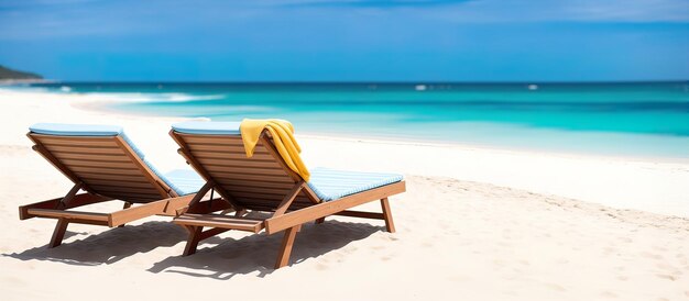 Foto panoramica di un lettino sulla spiaggia AI generativa