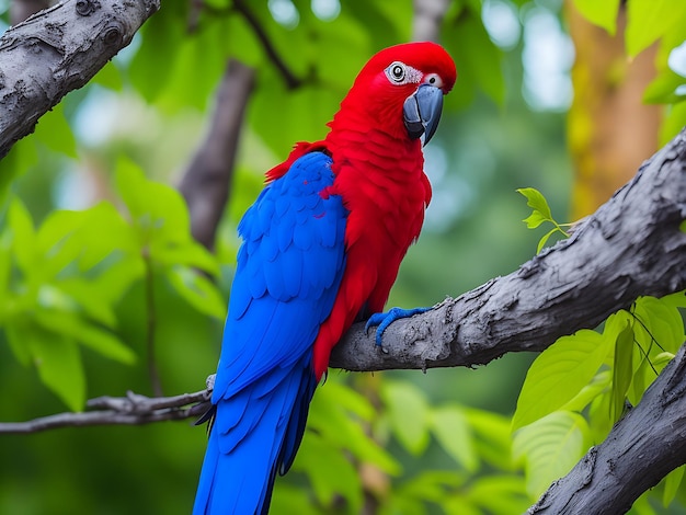 Foto pappagalli colorati uccello sullo sfondo della natura rosso e blu marcaw sui rami