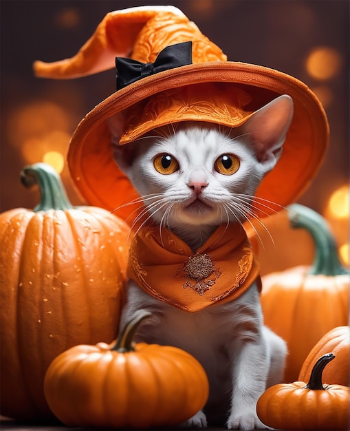 foto perfetta bellissimo gatto m zucca di halloween