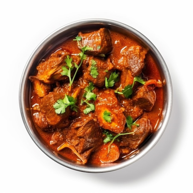 Foto piatto di carne in stile indiano o mutton o gosht masala o agnello rogan josh servito in una ciotola selettiva
