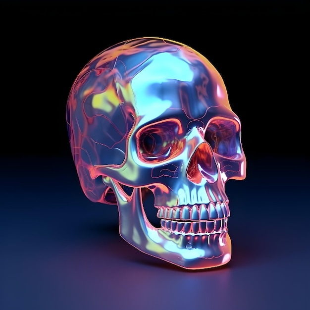 Foto poster medico anatomia del cranio umano 3D ologramma giorno di Halloween generativo ai