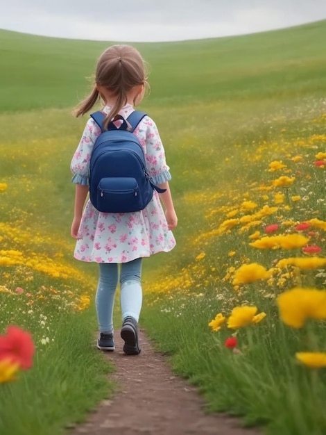 Foto primo giorno di scuola una ragazzina in prima elementare di scuola elementare di nuovo a scuola