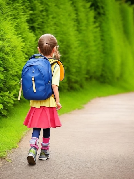 Foto primo giorno di scuola una ragazzina in prima elementare di scuola elementare di nuovo a scuola