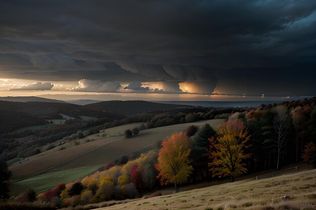 foto professionale foto del paesaggio autunnale illuminazione drammatica tempo nuvoloso cupo