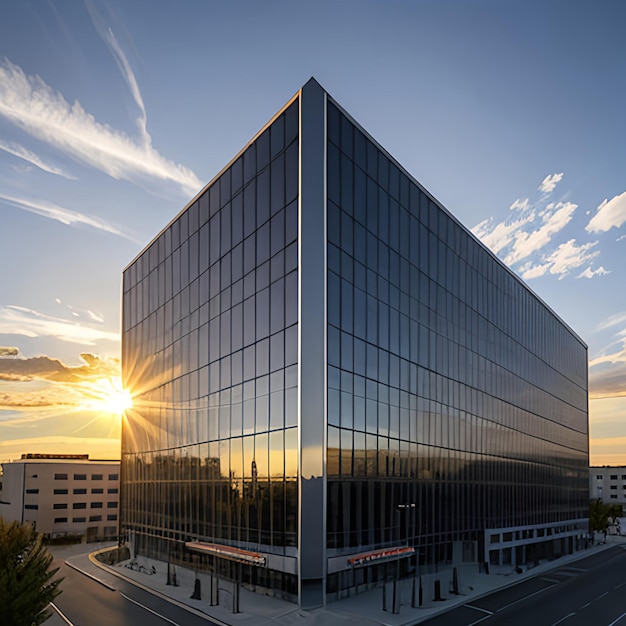 Foto prospettive positive per l'economia un edificio per uffici contemporaneo e un cielo splendido