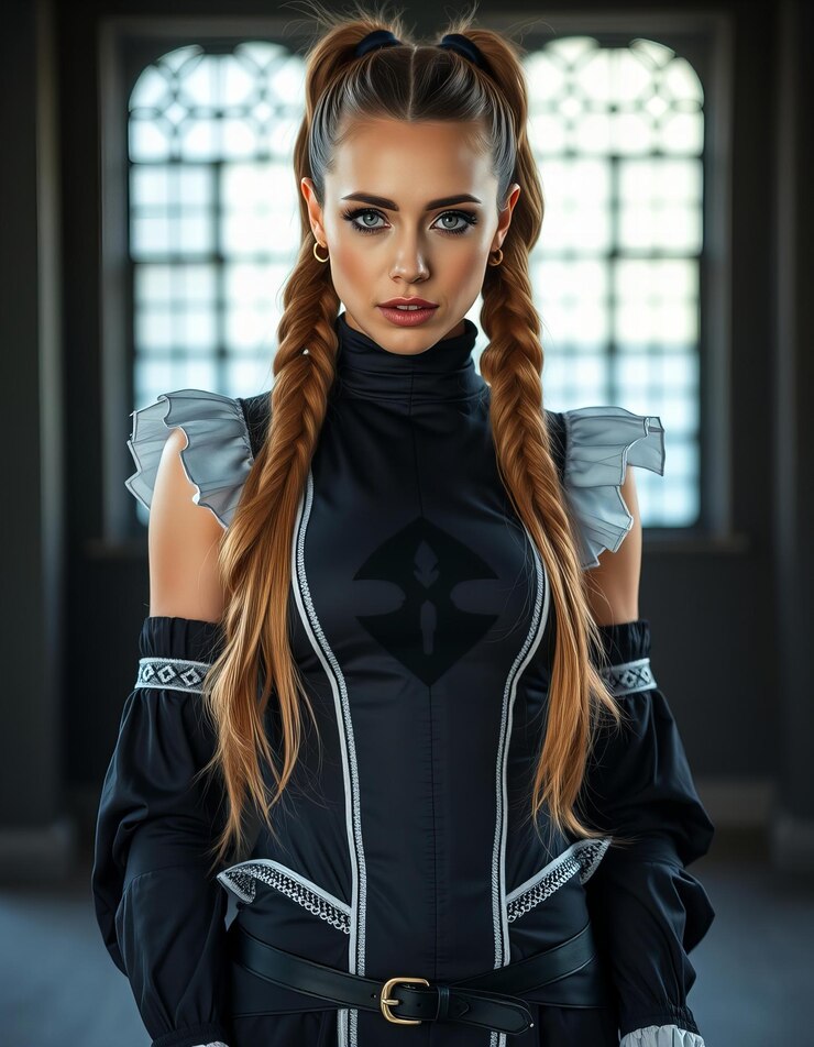 Foto raffigurante una donna che indossa un abito gothic lolita cosplay