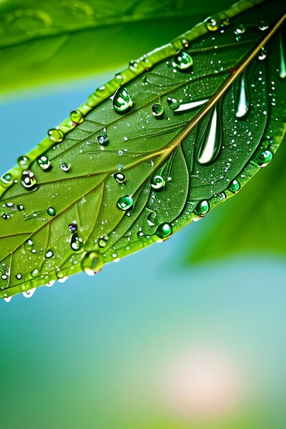 Foto ravvicinata delle foglie con gocce d'acqua macro shot