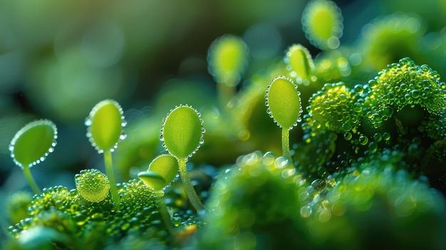 Foto ravvicinata di alghe in un bioreattore a toni verdi luminosi
