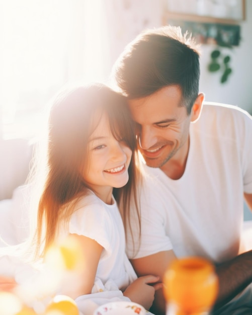 Foto ravvicinata di momenti felici di padre e figlia