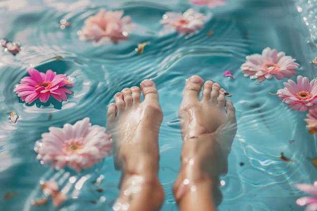 Foto ravvicinata di piedi femminili durante la pedicura in una spa