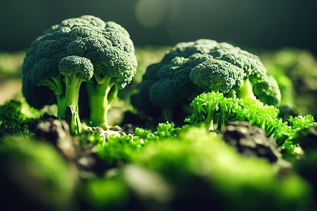 Foto ravvicinata di un castello fatto di broccoli Generative Ai