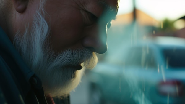 Foto ravvicinata di un vecchio con la barba asiatica