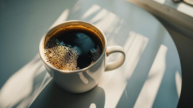 foto ravvicinata di una tazza di caffè bianca e di un caffè nero