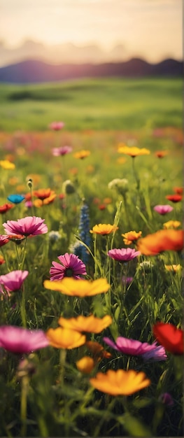 Foto reale come Meadow Symphony Una sinfonia di colori e suoni in un vivace prato primaverile in natura