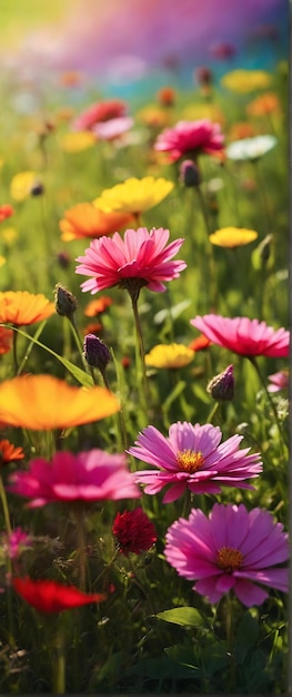 Foto reale come Meadow Symphony Una sinfonia di colori e suoni in un vivace prato primaverile in natura