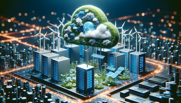 Foto reale come Sustainable Servers Servizi cloud che funzionano con energia pulita garantendo un futuro più verde