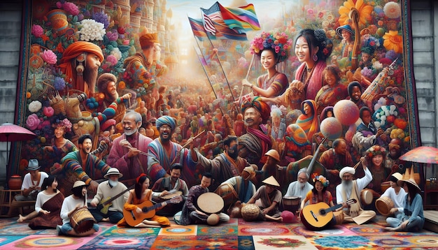 Foto reale come tela culturale Una mostra colorata della diversità culturale che celebra il ricco arazzo