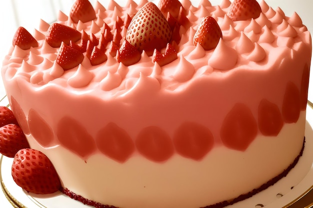 Foto realistica con dettagli fraisier, torta di mousse, torta di fragole con mousse di biscotti e gelatina estiva