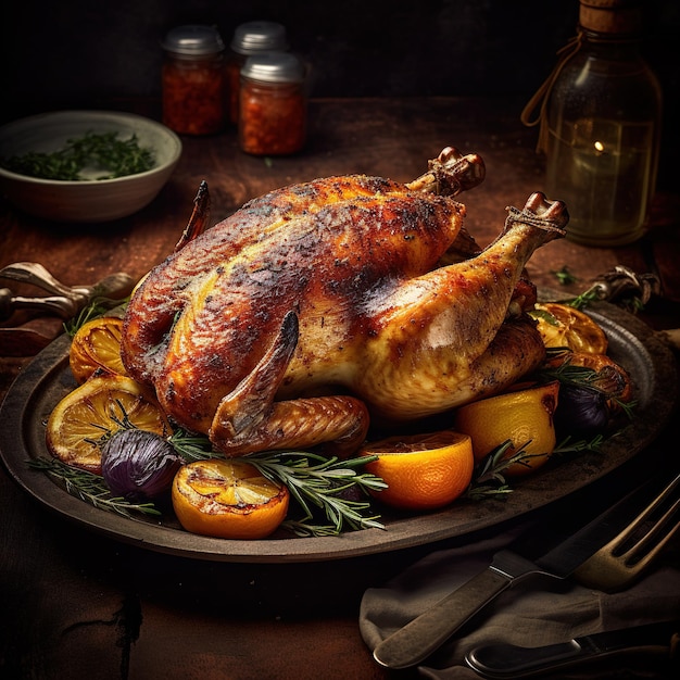 Foto realistica di pollo arrosto CloseUp Food Photography