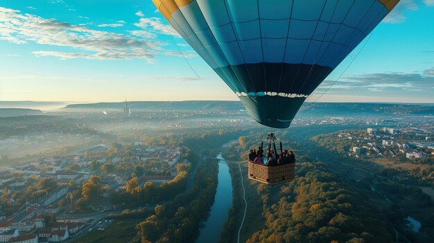 Foto realistica di un confortevole palloncino ad aria calda in stile Steampunk