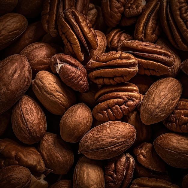 Foto realistica di un gruppo di noci pecan vista superiore paesaggio