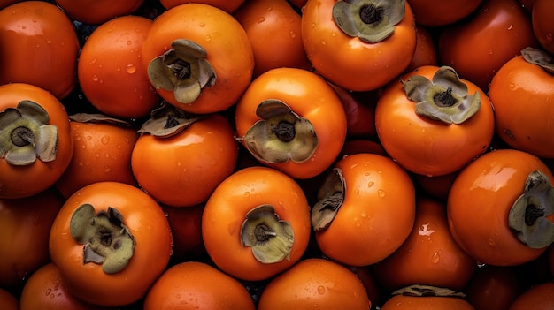 Foto realistica di un gruppo di persimmi vista superiore paesaggio di frutta