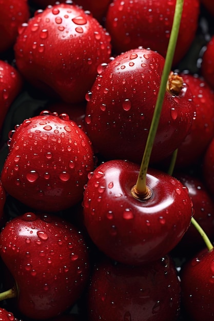 Foto realistica di un mucchio di ciliegie vista superiore paesaggio di frutta