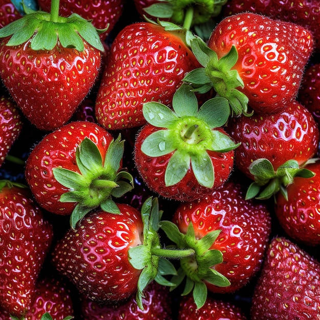 Foto realistica di un mucchio di fragole vista superiore paesaggio di frutta