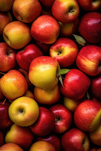 Foto realistica di un mucchio di mele rosse vista superiore paesaggio di frutta