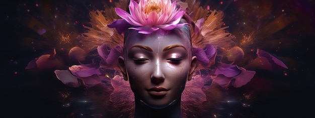 Foto realistica universo fiore di loto di fronte a dio