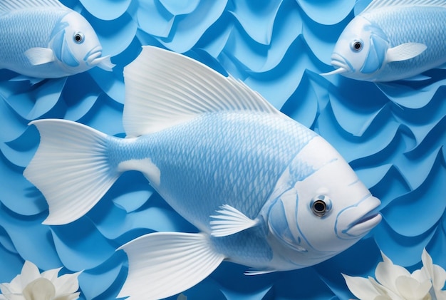 Foto Realistico pesce azzurro bianco 3d in studio