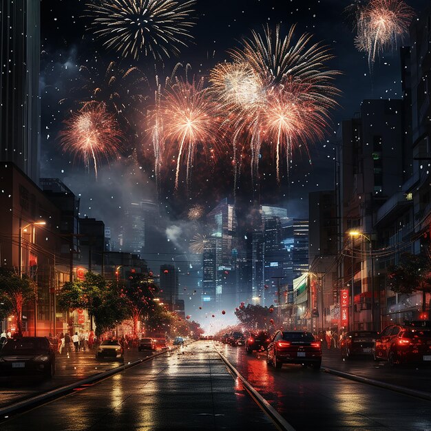 Foto renderizzata in 3D dei fuochi d'artificio di Capodanno