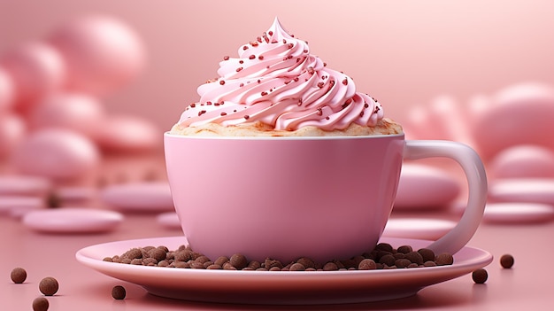 Foto renderizzata in 3D del personaggio dei cartoni animati coffee pink