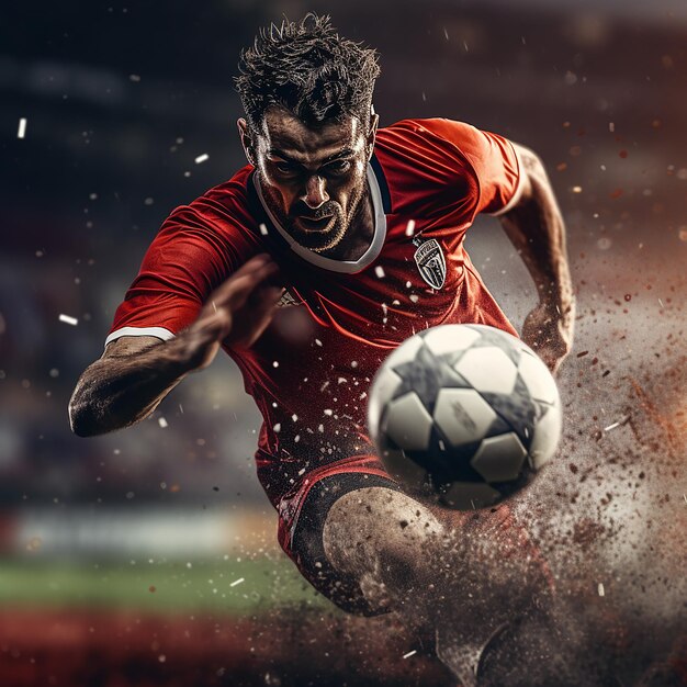 Foto renderizzata in 3D di un atleta che gioca a calcio